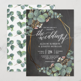 Eucalyptus chalkboard geometric ram bröllop inbjudningar