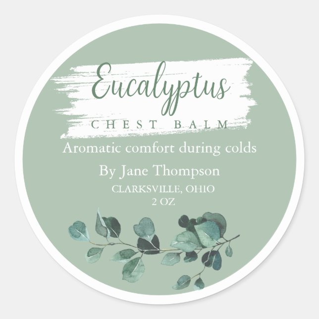 Eucalyptus Chest Rub/Balm-etikett Runt Klistermärke (Framsida)