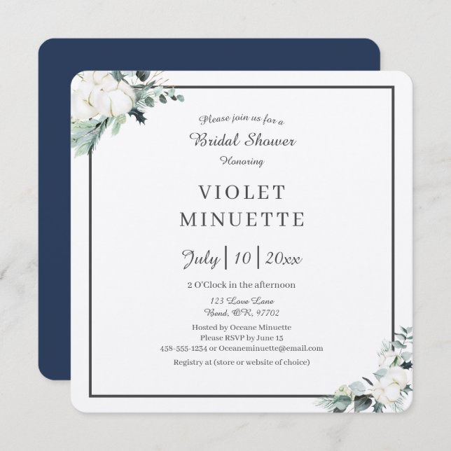 Eucalyptus Cotton | Felt Ecru v2 Möhippa Inbjudningar (Fram/baksida)