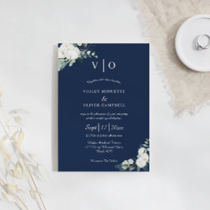 Eucalyptus Cotton   Modern monogram Bröllop i mari Inbjudningar