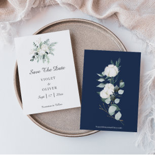 Eucalyptus Cotton Vit modern Bröllop Spara Datumet