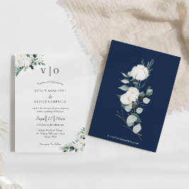 Eucalyptus Cotton | Vit modern monogram Bröllop Inbjudningar