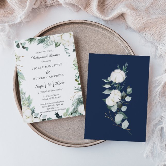 Eucalyptus Cotton | Vit modern repetitionsmiddag Inbjudningar (Skapare uppladdad)