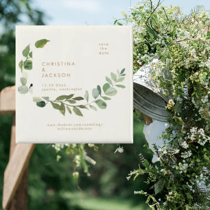 Eucalyptus Cream Bröllop Square Spara datumet Magnet