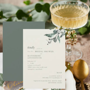 Eucalyptus Cream och Mörk grönt modern Möhippa Inbjudningar