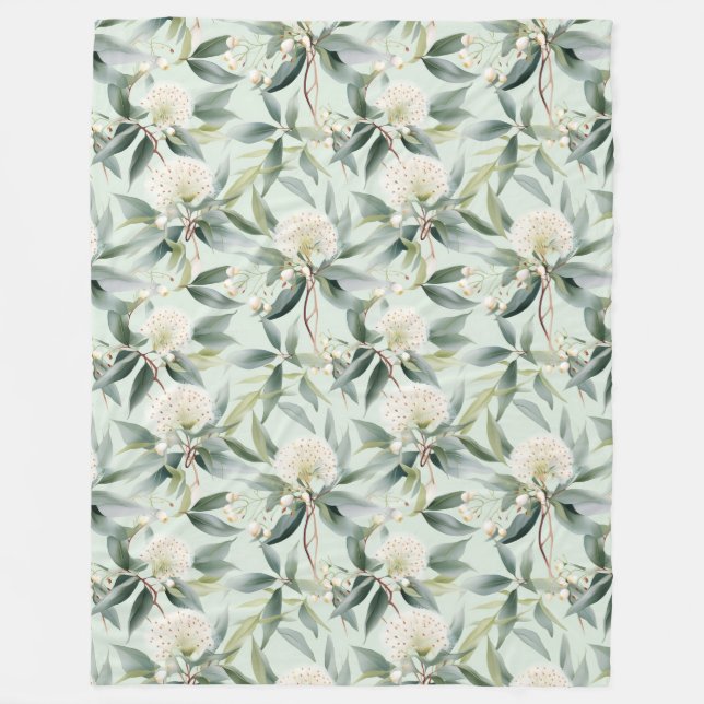 Eucalyptus Cream Sage Blommigt Ull Throw Blanket Fleecefilt (Framsidan)
