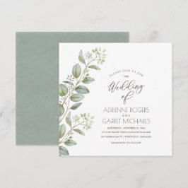 Eucalyptus Cuttings Square White Bröllop Inbjudningar