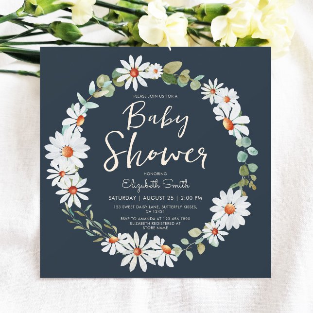 Eucalyptus & Daisy Blue Baby Shower Inbjudningar (Skapare uppladdad)
