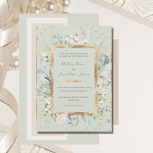 Eucalyptus Daisy Guld Sage Grönt Elegant bröllop Inbjudningar