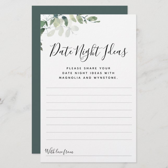 Eucalyptus Datum Night Ideas Cards (Fram/baksida)