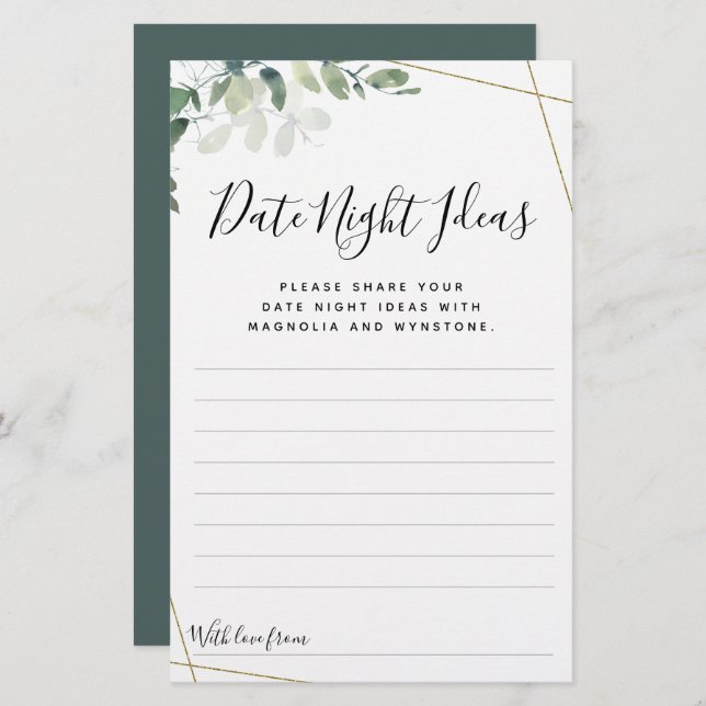 Eucalyptus Datum Night Ideas Cards (Fram/baksida)