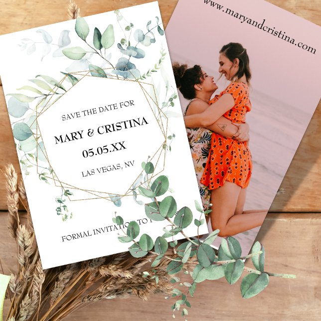 Eucalyptus design sparar datumfotomeddelande inbjudningar (Skapare uppladdad)