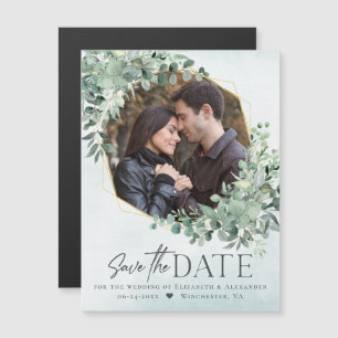 Eucalyptus Dusty Blue Bröllop Photo Save Date Magnetisk Inbjudningskort