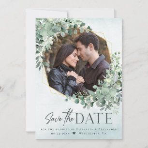 Eucalyptus Dusty Blue Bröllop Photo Save Date Spara Datumet