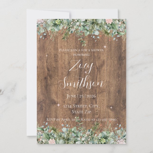 Eucalyptus Dusty Rose Bridal Shower | Greenery Inbjudningar (Framsida)