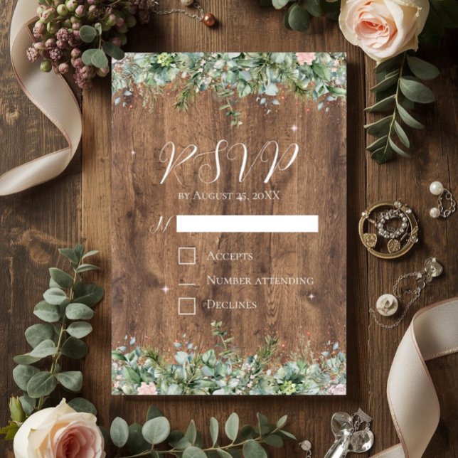 Eucalyptus Dusty Rose RSVP-kort | Greenery Floral Inbjudningar (Skapare uppladdad)