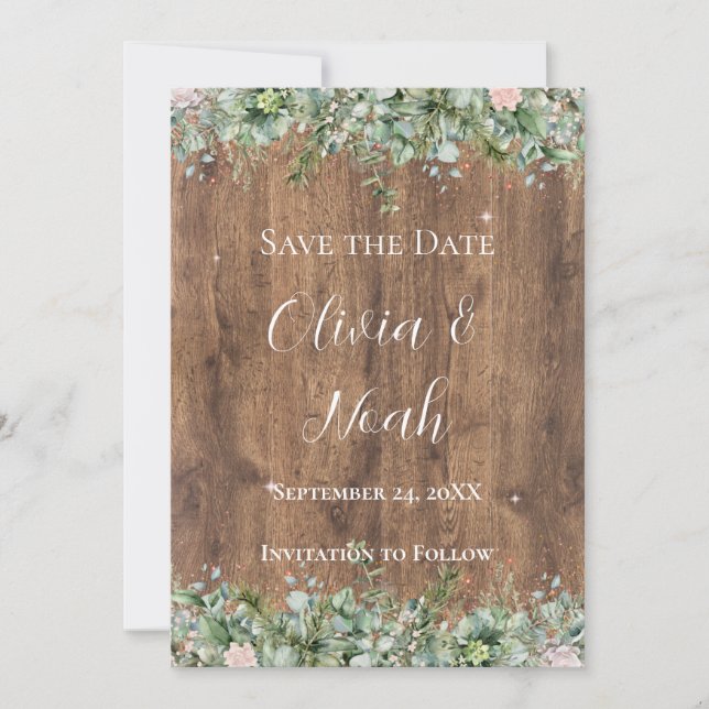Eucalyptus Dusty Rose Save the Date | Greenery Inbjudningar (Framsida)