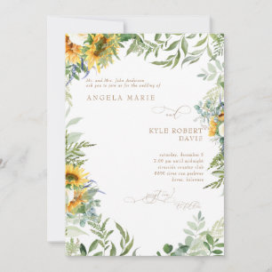 Eucalyptus Elegance Solros White Bröllop Inbjudningar