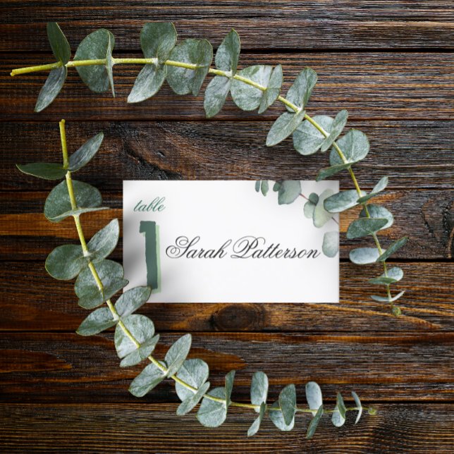 Eucalyptus Elegant Botanical Bröllop Grönt Placeringskort (Skapare uppladdad)