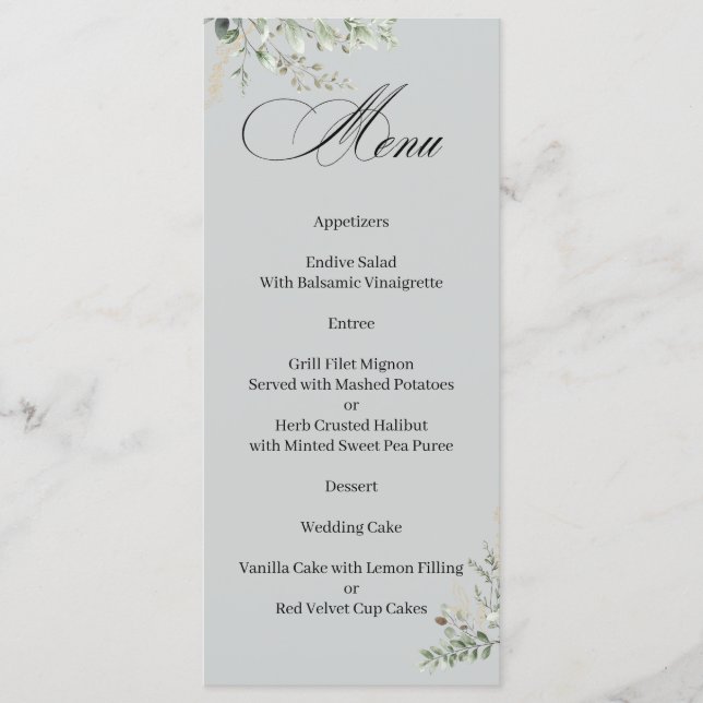 Eucalyptus Elegant Calligraphy Menu Meny (Framsida)