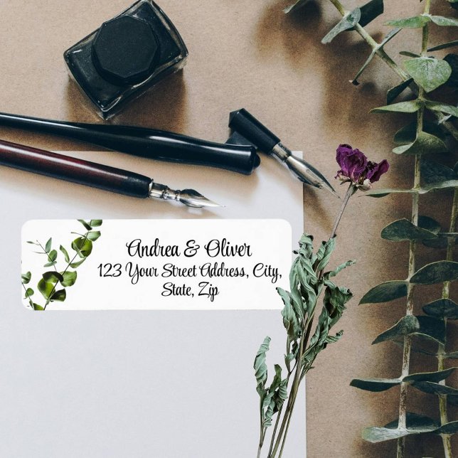 Eucalyptus Elegant Calligraphy Returadress Etikett (Skapare uppladdad)