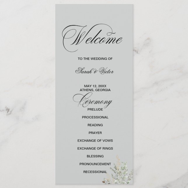 Eucalyptus Elegant dubbelsidigt programkort  Program (Framsida)