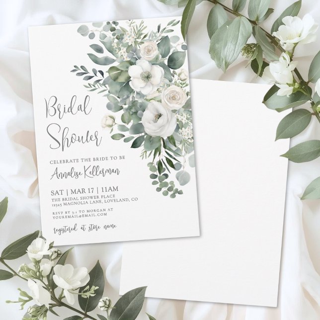 Eucalyptus Elegant Floral Bridal Shower Inbjudningar (Eucalyptus Elegant Floral Bridal Shower Invitation)