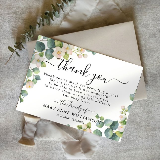 Eucalyptus Elegant Funeral Food Tackor You Card Tack Kort (Skapare uppladdad)