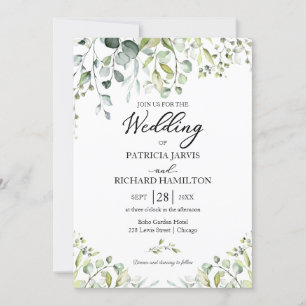 Eucalyptus Elegant Grön Bröllop Inbjudningar