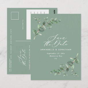 Eucalyptus elegant grönt bröllop spara datum vykort