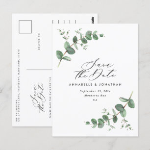 Eucalyptus elegant modern bröllop spara datum vykort