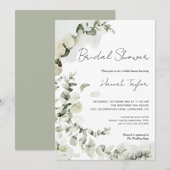 Eucalyptus Elegant Modern Möhippa Inbjudningar (Fram/baksida)