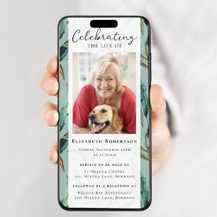 Eucalyptus Elegant Photo Funeral Digital Evite Inbjudningar