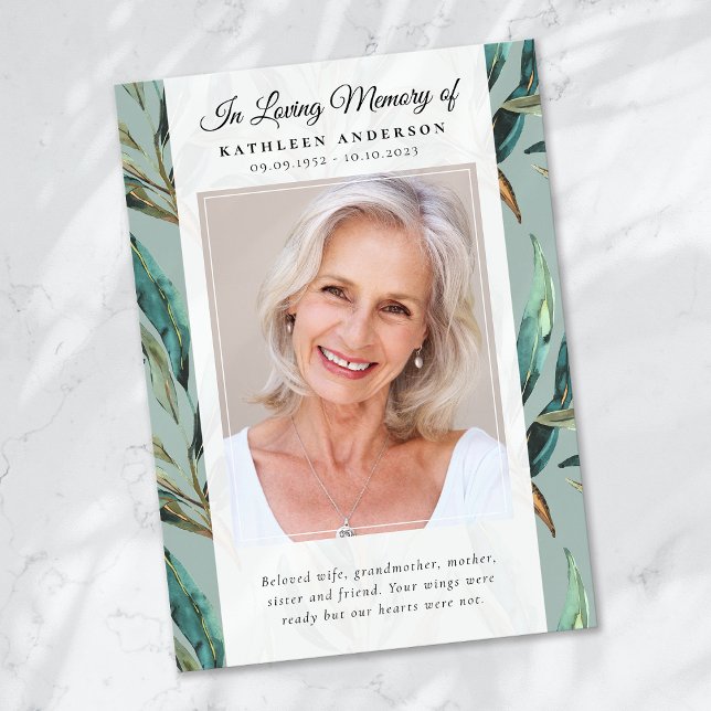 Eucalyptus Elegant Photo Keepsak Funeral Memorial Tack Kort (Skapare uppladdad)