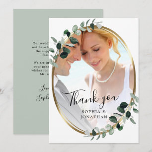 Eucalyptus Elegant Script Photo Bröllop Tack Kort