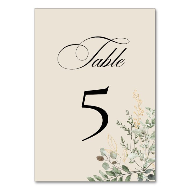 Eucalyptus Elegant Table Number Card Bordsnummer (Framsidan)