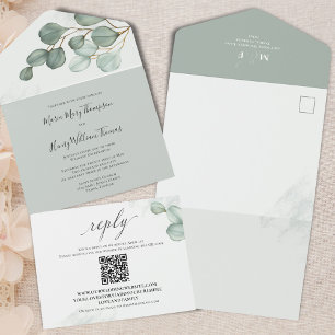 Eucalyptus Elegant Watercolor Bröllop QR-kod