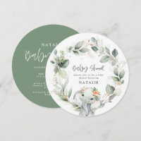 Eucalyptus elephant söt grönt babyduschinvitat