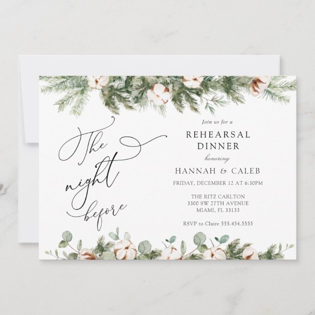 Eucalyptus Evergreen Natt före repetitionsmiddag Inbjudningar (Framsida)