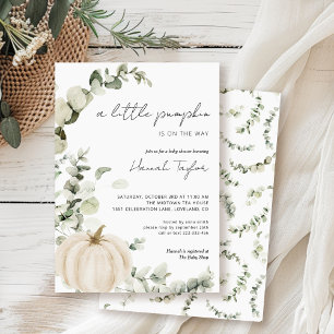 Eucalyptus Fall White Pumpkin Baby Shower Inbjudningar