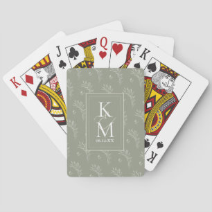 Eucalyptus Färg Tones Bröllop Initialer Gr ID901 Casinokort
