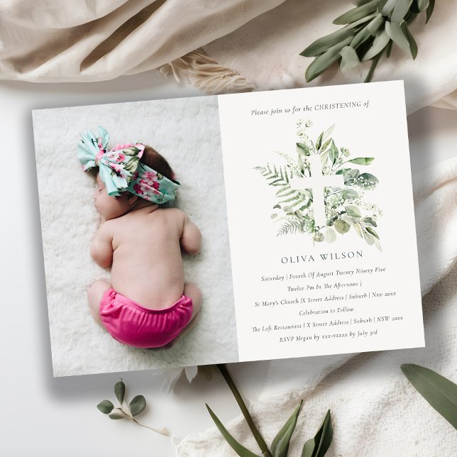 Eucalyptus Fauna Kor Photo Christening Inbjudan (Skapare uppladdad)