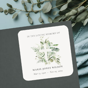 Eucalyptus Fern Fauna Kor Memorial Sympathy Fyrkantigt Klistermärke