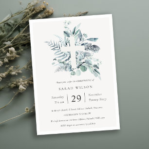 Eucalyptus Fern Foliage Kor Christening Inbjudan