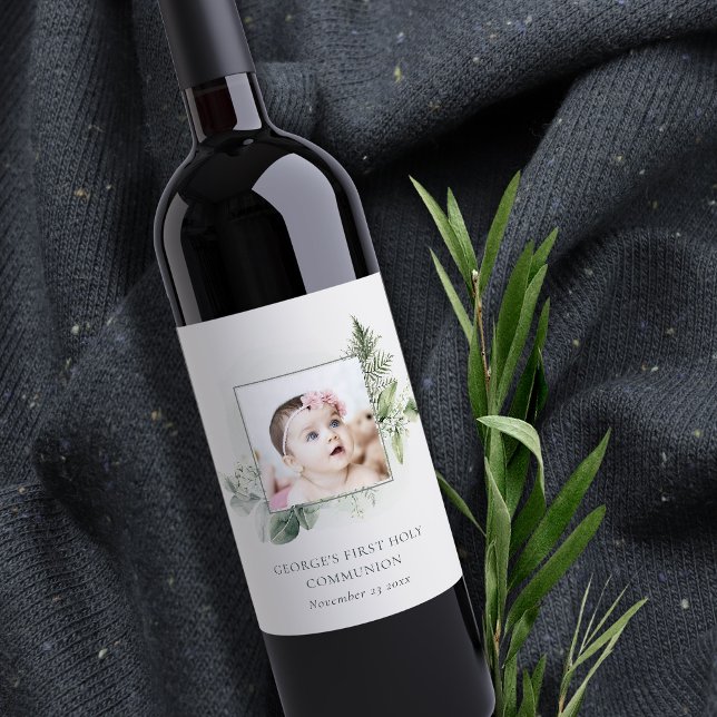 Eucalyptus Fern Foliage Photo First Heliga Communi Vinflaska Etikett (Skapare uppladdad)