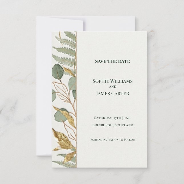 Eucalyptus Fern Guld Spara Datum Kort (Framsida)