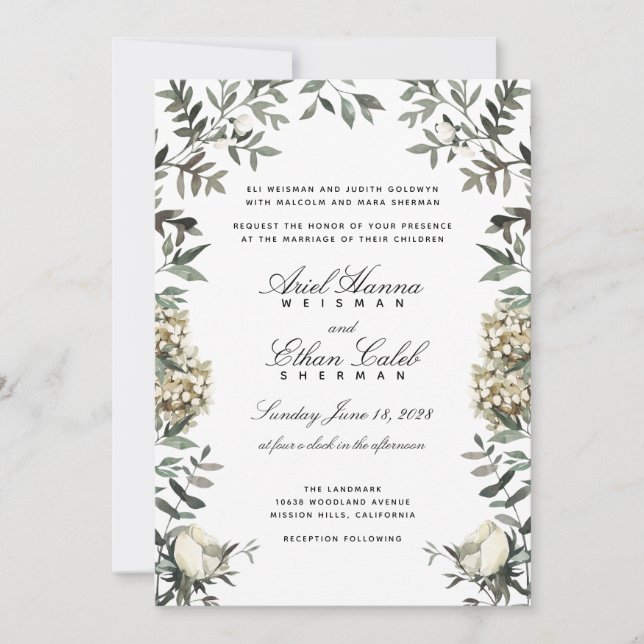 Eucalyptus Ferns White Flowers Archway Wedding  Inbjudningar (Framsida)