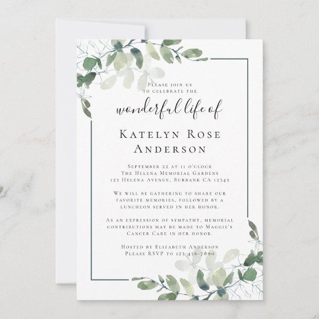 Eucalyptus Firande i inbjudan till livstidsnoterin (Framsida)