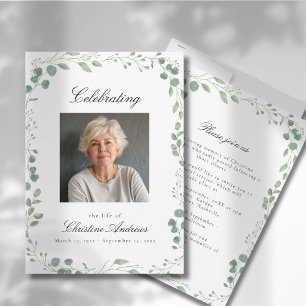 Eucalyptus Firande i Life Funeral White Inbjudningar