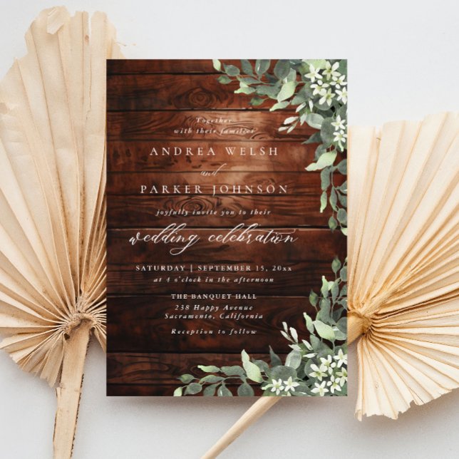 Eucalyptus Floral Greenery Rustic Wood Wedding Inbjudningar (Skapare uppladdad)